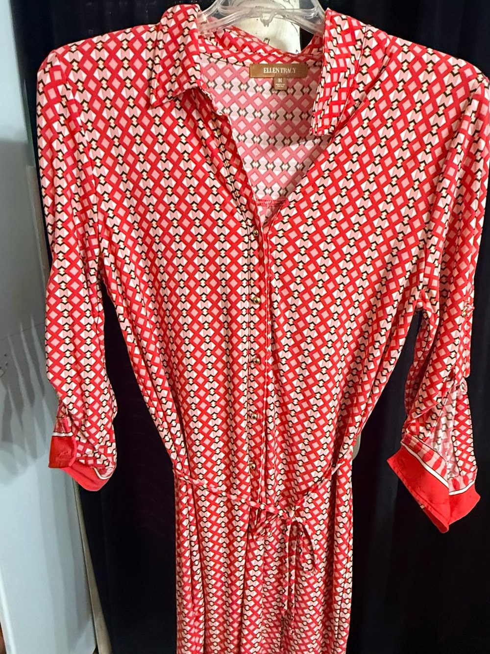 Ellen Tracy Pink and Black Geometric Print Blouse